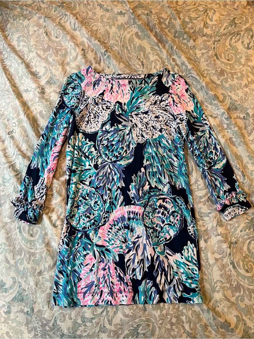 Lilly Pulitzer Print Shift Dress with Pink & Teal Accents